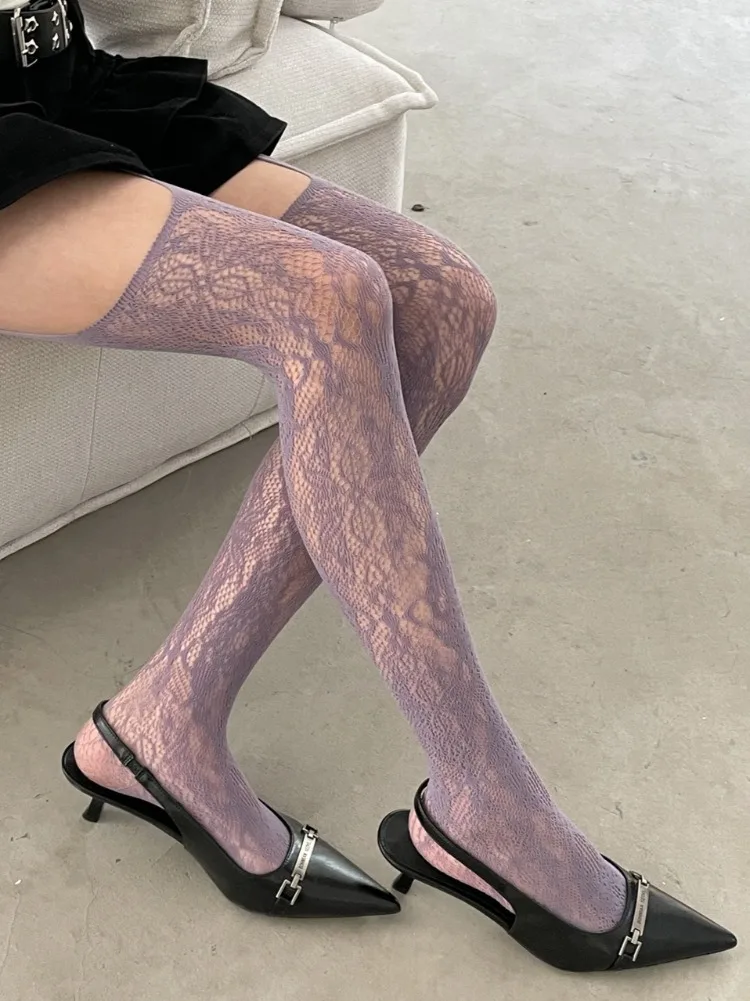 جديد الأزهار نمط القهوة جوارب شبكية مع الحمالة المرأة مثير براون الجوف خارج شبكة الفخذ العليا الجوارب لوليتا الجوارب الطويلة