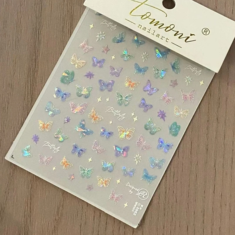 Pegatinas de mariposa con purpurina 5D para uñas, 1 piezas, Kawaii, Aurora, dijes para decoración de uñas, calcomanías, parche adhesivo para manicura DIY