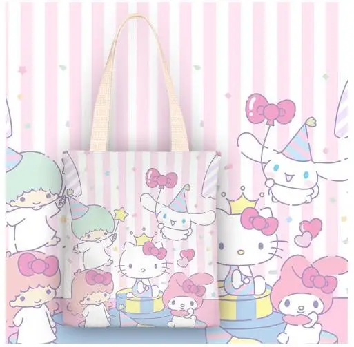 Hello Kitty Women Bag Cartoon Cinnamoroll Kuromiins Small Fresh Canvas Bag One Shoulder Handheld Simple Fashion Bag With zipper