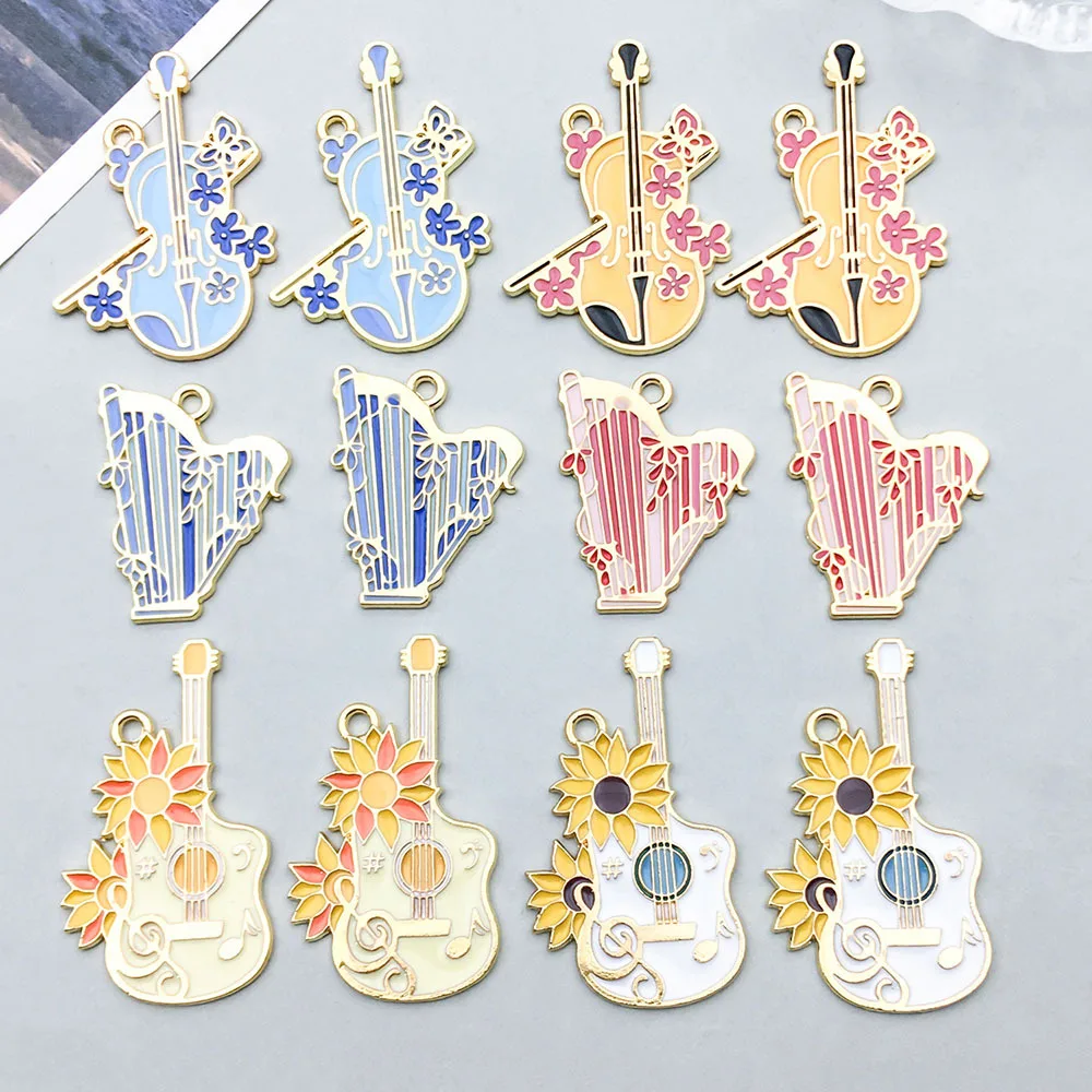 2 шт./лот, красочная гитара, арфа, масло, эмаль, сделай сам, подвески для сумки, серьги, ожерелье, изготовление ювелирных изделий, кулон ручной работы