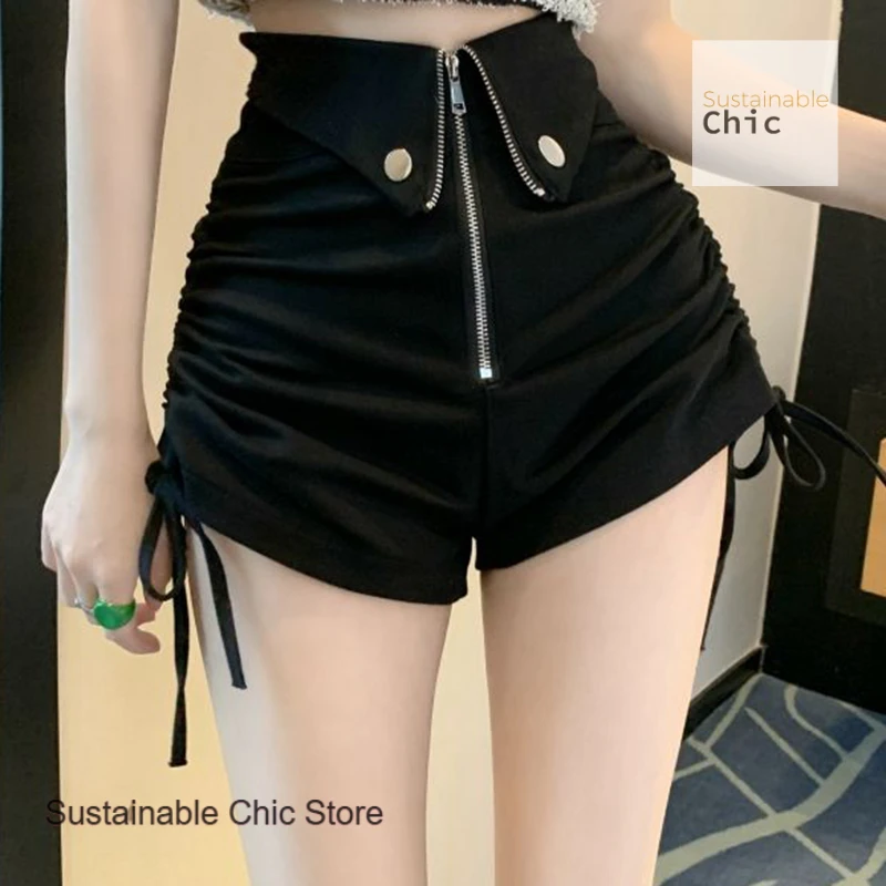 Pantaloncini casual dritti coreani Spice Girl moda estiva femminile temperamento nero casual Joker pantaloni a gamba larga slim a vita alta.