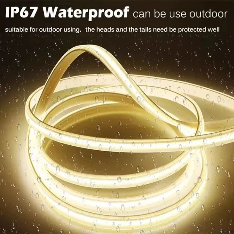 سطوع عالية 220 فولت COB LED الشريط مقاوم للماء COB LED قطاع مع ON-OFF التبديل شريط مرن لغرفة المطبخ الإضاءة في الهواء الطلق