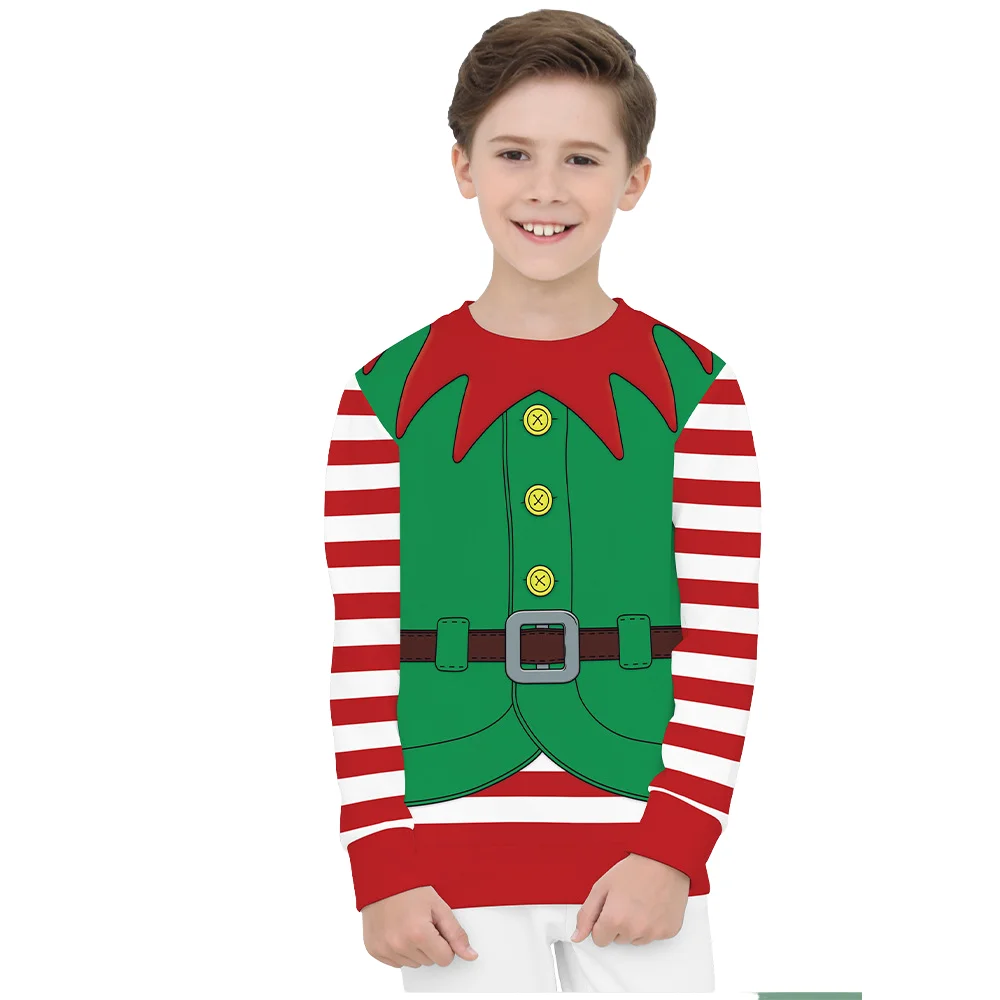 Winter Cosplay Kerst Kinderen Tops Vakantie Feest Digitale Print Lange Mouw Capuchon Kostuum Mode Leuke Tops Voor Kinderen Nieuw