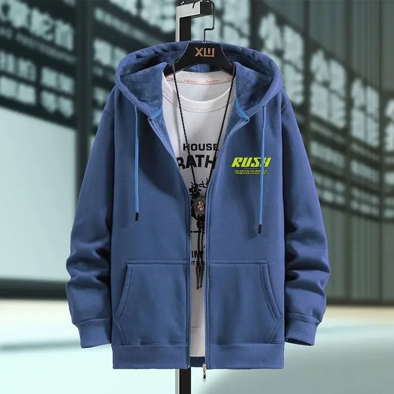 

Men's Clothing Hooded Solid Blue Sweatshirts For Man Hoodies Full Zip Up Cotton Welcome Deal Elegant Hot Offers New In Winter