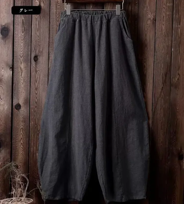 Damen 100% Baumwolle Vintage Elegante Lose Haremshose Elastische Taille Lässige Weite Laternenhose Frühling Herbst Alltagshose – Detail 8