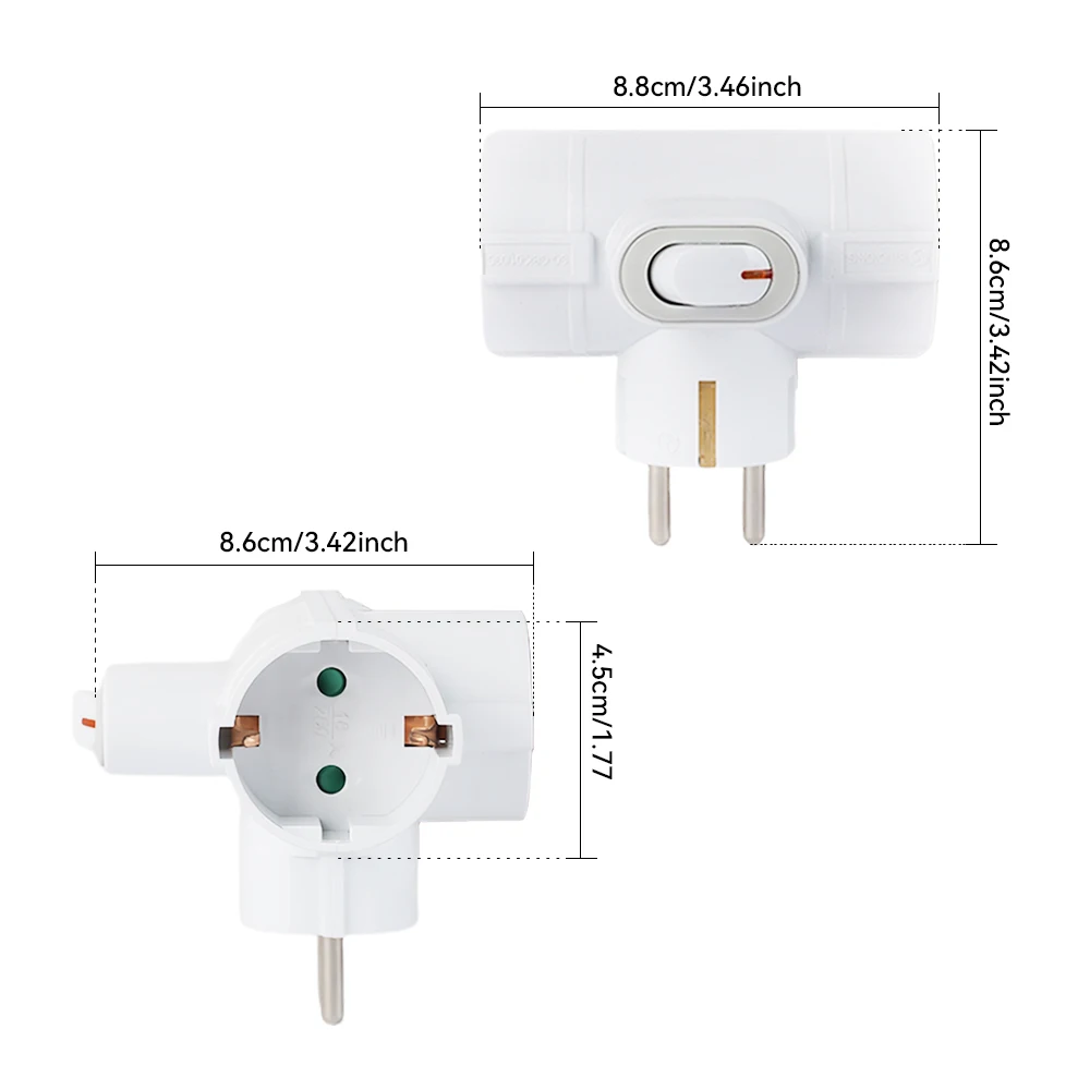 1/2 قطعة مخرج كهربائي متعدد الجدار معيار أوروبي، مقبس تمديد مع مفتاح، 3 مقابس طاقة، سعة 3680 وات، CR، Rosh #2