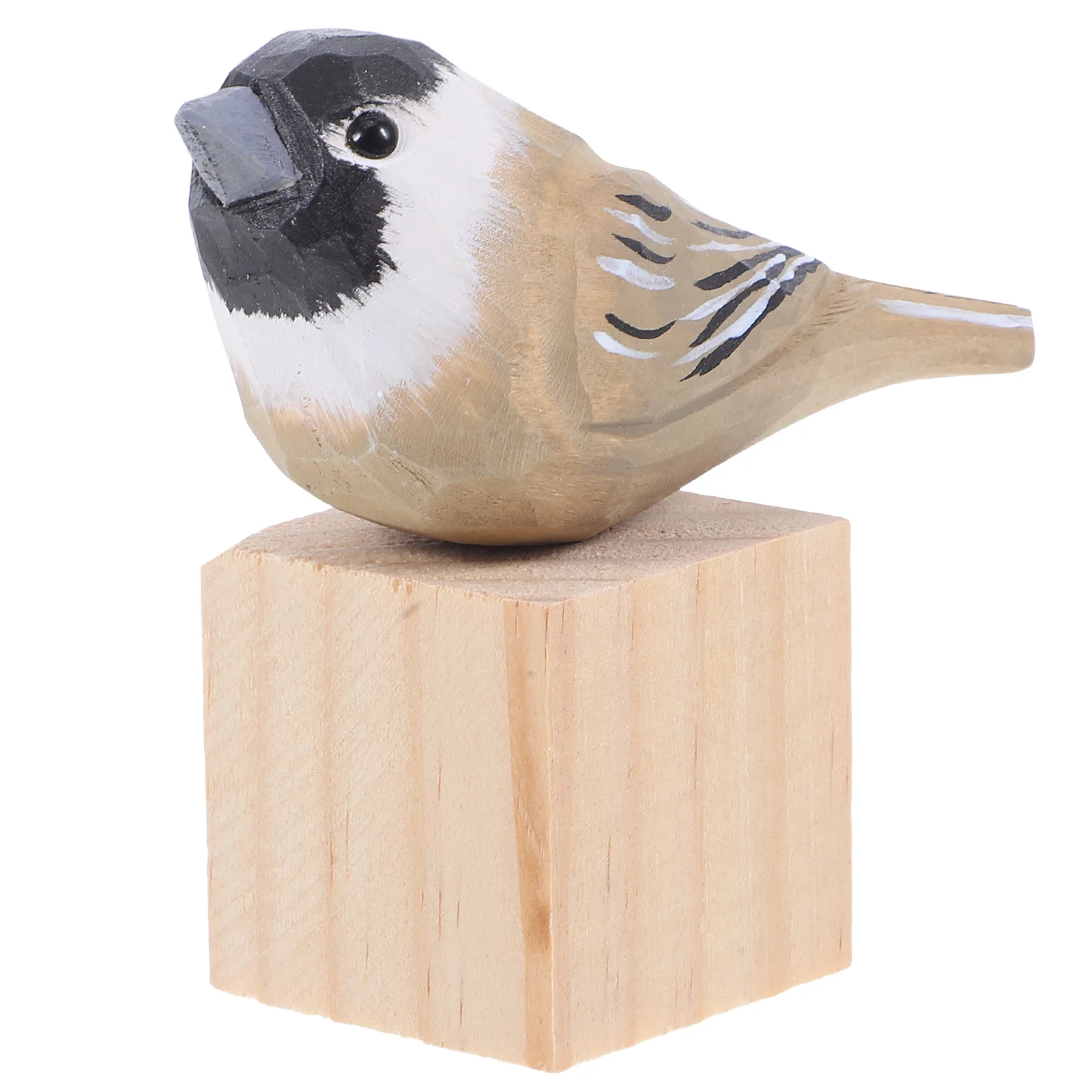 

Wooden Bird Sparrow Hand-Carved Sculpture Natural Wood Finish Small Bird Statue Home Table Decor Carving Ornament