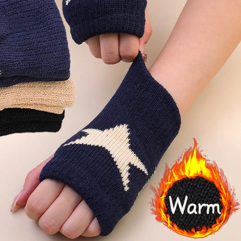 

Y2K Warm Knitted Gloves Autumn Winter Women Men Thickened Warm Five Pointed Star Gloves Fashion Writing Daily Gloves Cute Gifts