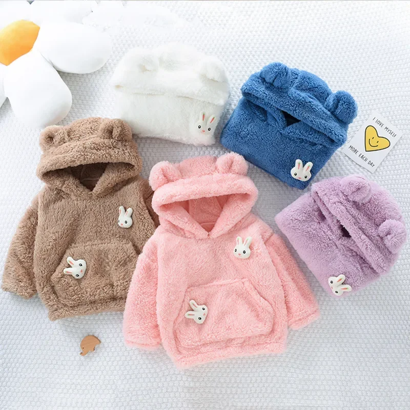 Autumn Winter Children Hoodies For Girls Cute Cartoon Hooded Coats Kids Thicken Warm Fleece Outerwear Baby Casual Sweatshirts