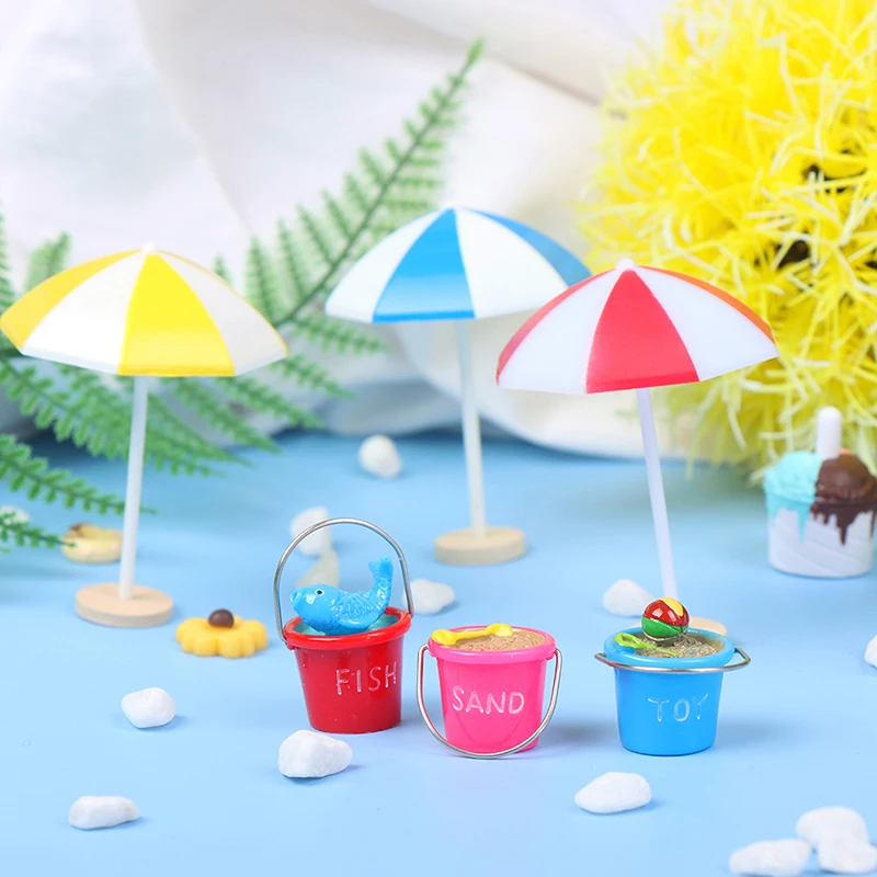 1:12 Dollhouse Mini Seaside Beach Decor Beach Umbrella Parasol Bucket Doll Toy