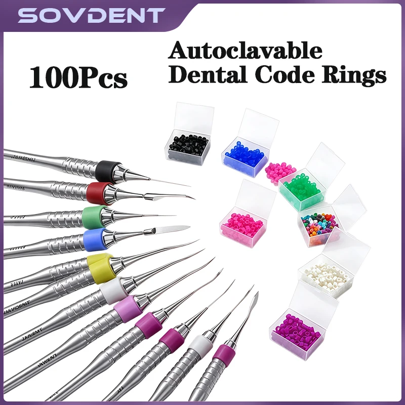 100 Dental Silicone Identification Color Code Rings Circle Instrument Autoclavable Disinfection Orthodontic Instrument Mark Ring