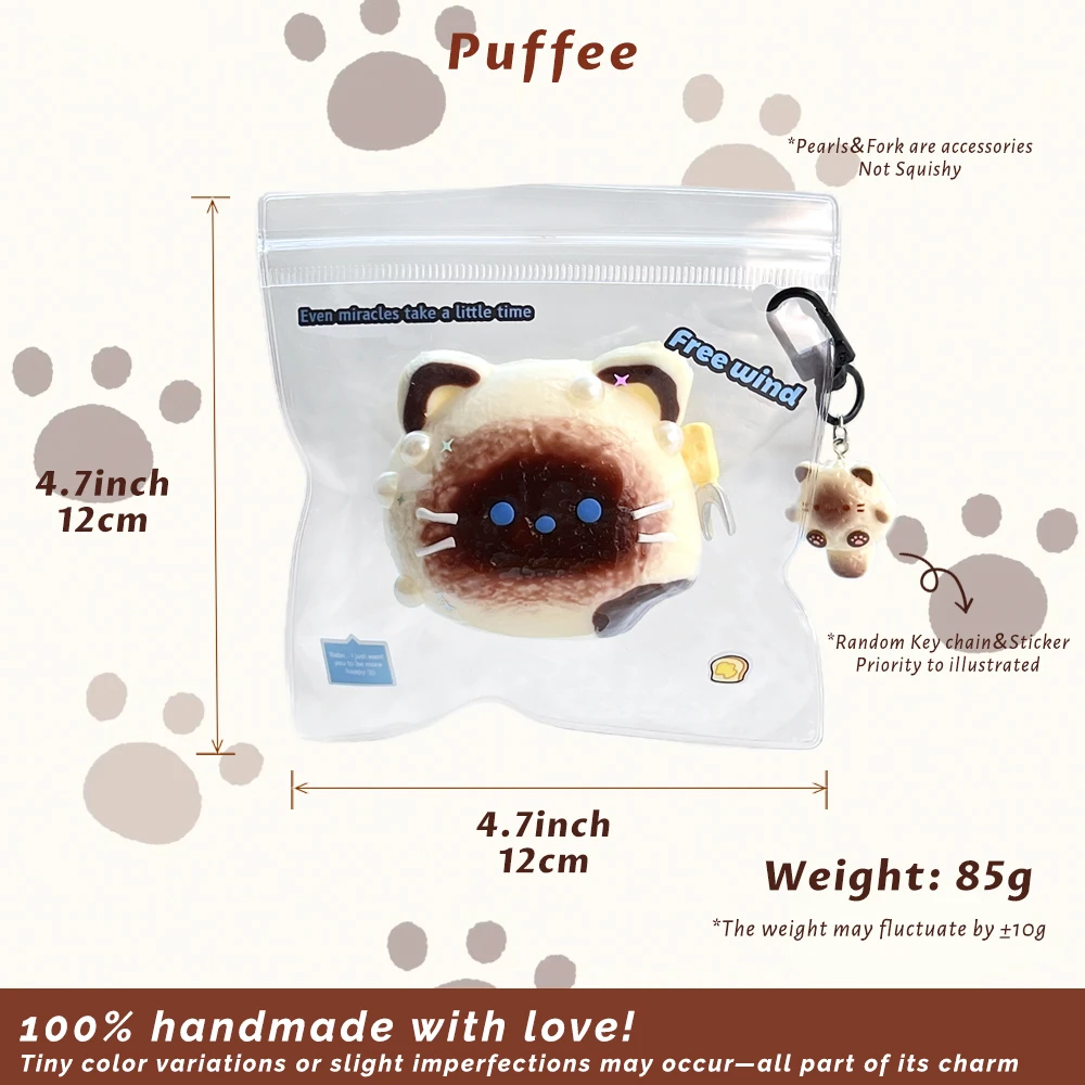 Siamese Puff Food-grade Silicone Squishy Toy, Creamy Soft Adhesive Toy, Taba Squishy, Happy Game Pinching Dessert Toy, Cat Kitty