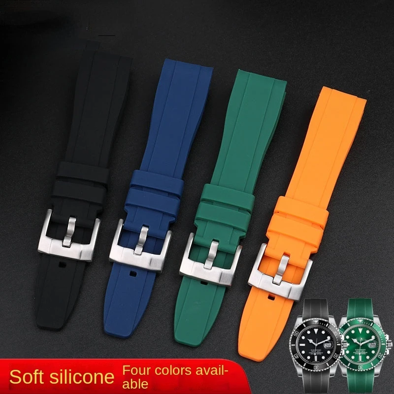 Curved End silicone rubber watch strap for men Rolex Water Ghost seiko citizen tissot 20MM 22MM sport Wristband Universal Belt