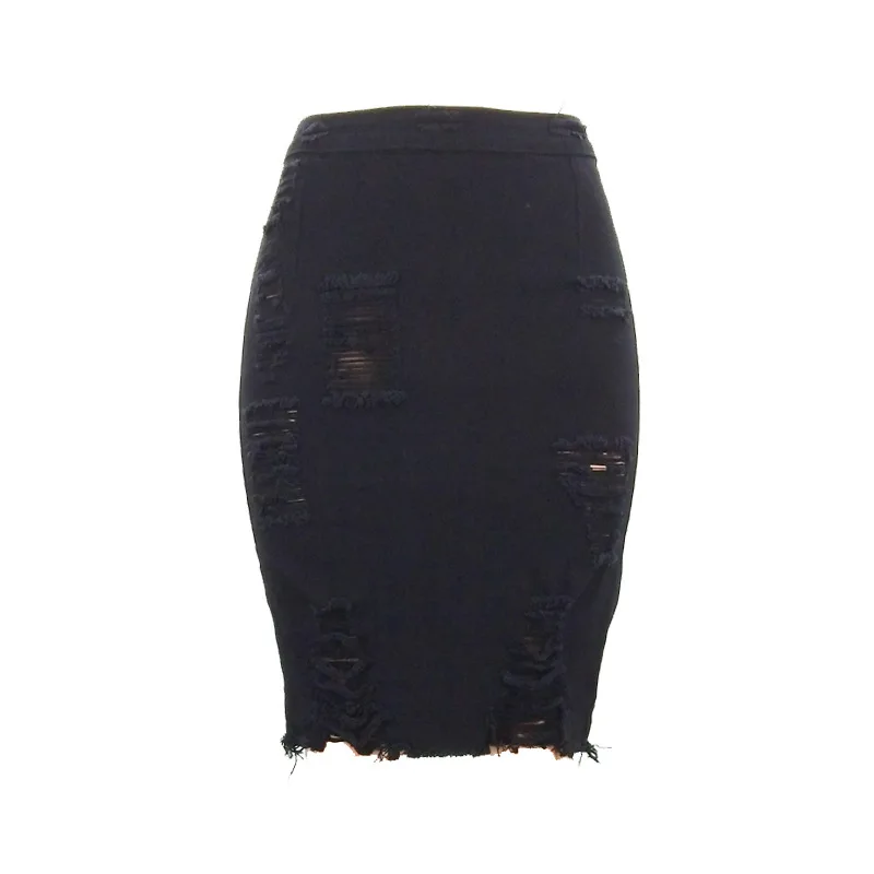 2023 Spring and Summer Fashion New Solid Color Sexy Hip Hole Denim Skirt Female