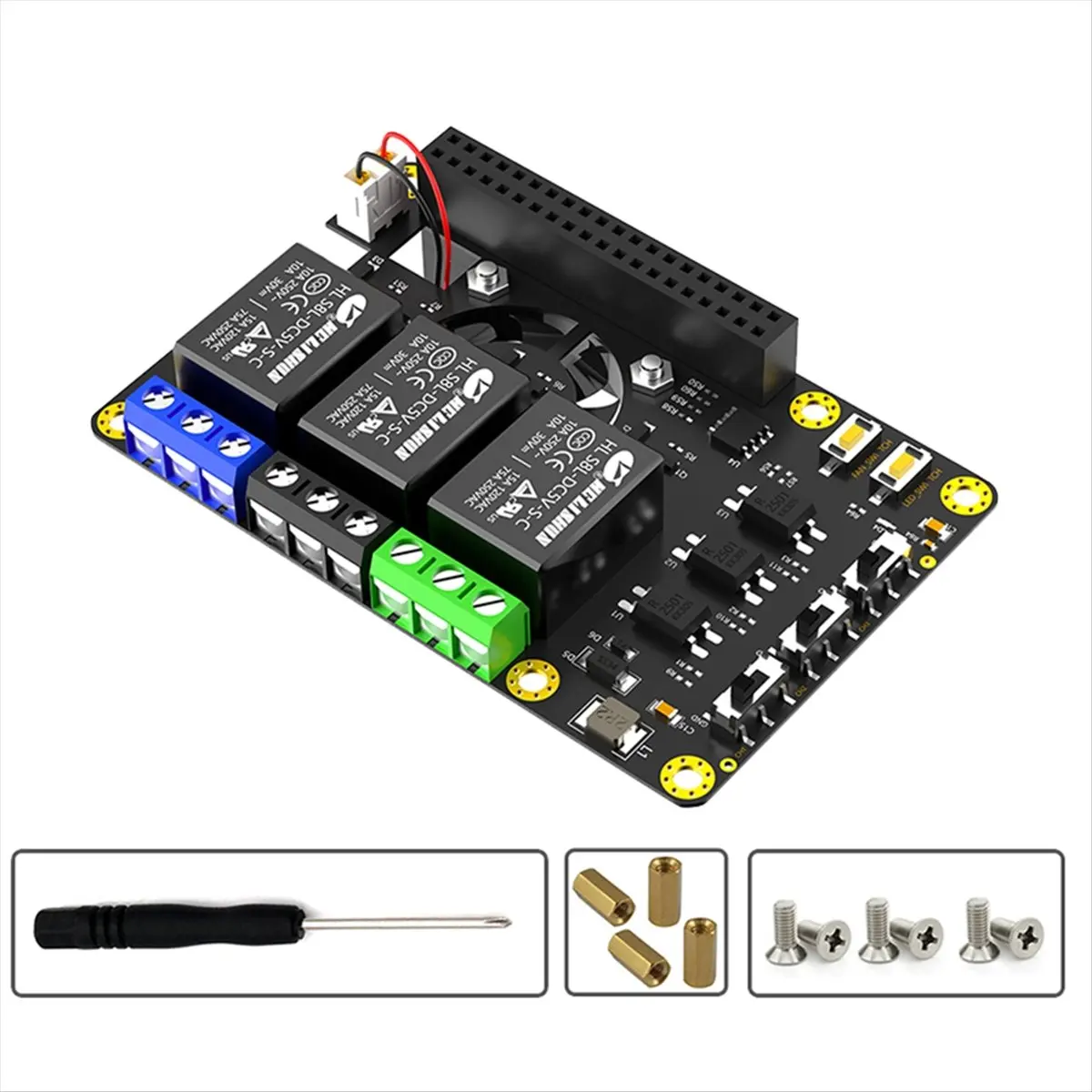 ABGZ Power Relay Board Expansion Module with Dual Cooling Fan Auto Color Changing LED for A+ 3A+ B+ 2B 3B 3B+ 4B