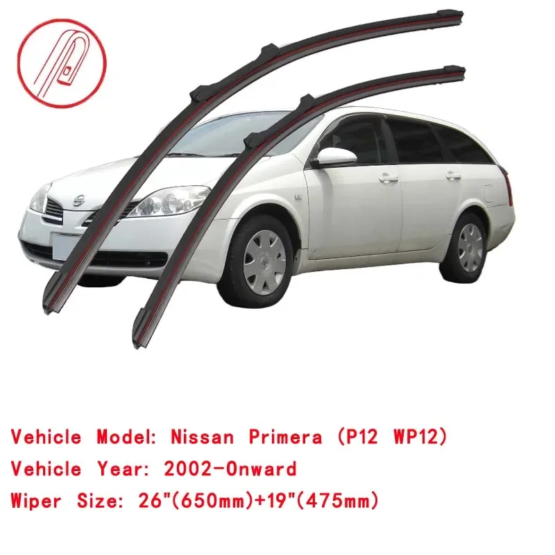 Double Rubber Car Windshield Wiper For Nissan Primera Estate Hatchback Wagon Traveller P11 P12 WP11 WP12 1996 2002 2005 2007