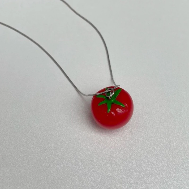 Cute Tomato Pendant Necklace Sweet Fashion Tomato Chain Necklace Perfect DIY Jewelry Gift for Women Girls and Teens