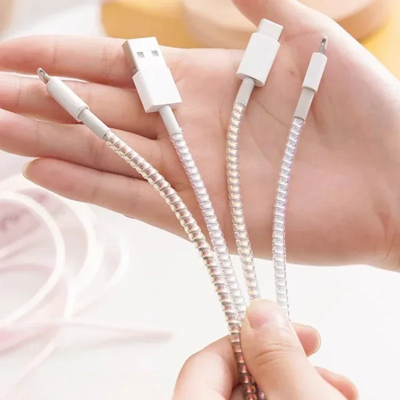 1.6M USB Charging Data Line Cable Protector - Spring Wrap Wire Cord Protection, Cable Winder Organizer for Home Desk Accessories