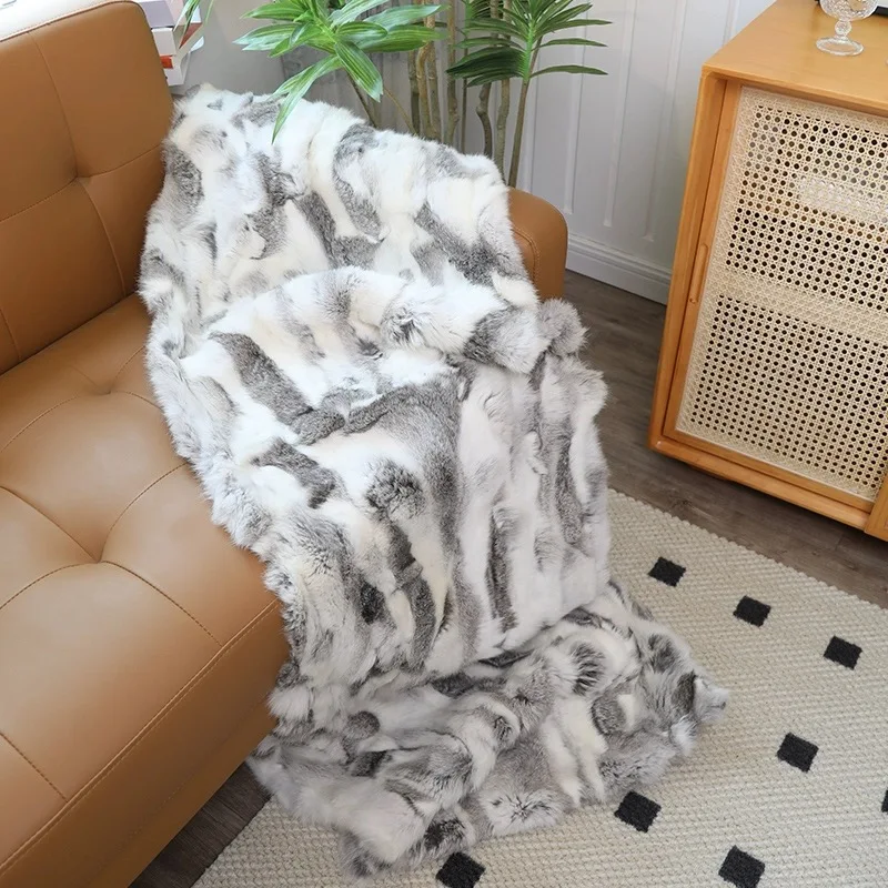 

CX-D-11 European Fashion Design Bed Setting Real Rabbit Fur Throw Blanket Rug
