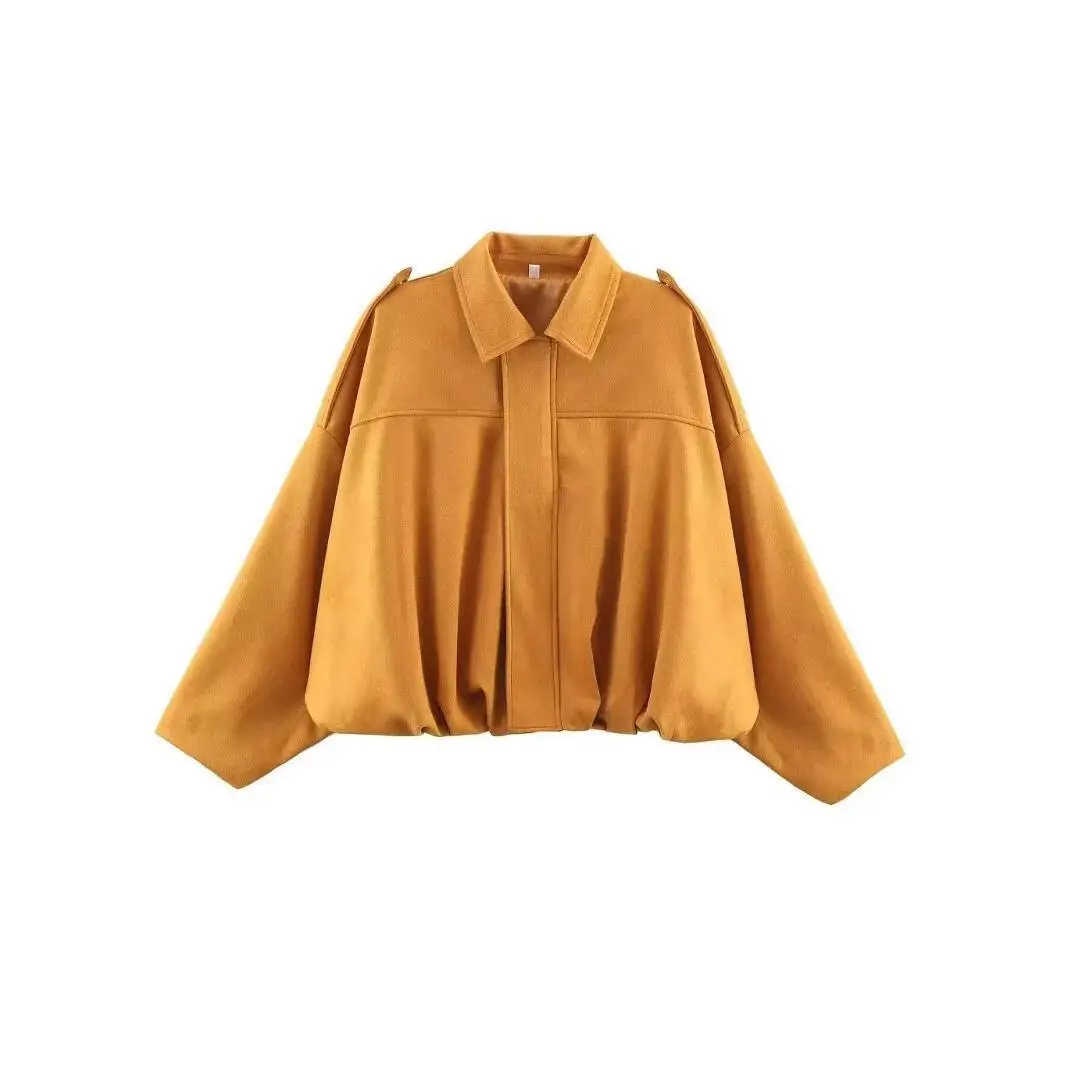 

Jacket Women Turn Down Collar Batwing Sleeve Casual Outerwear Shoulder Women's Fashion Sleeve Design Zipper Jacket Coat 6025