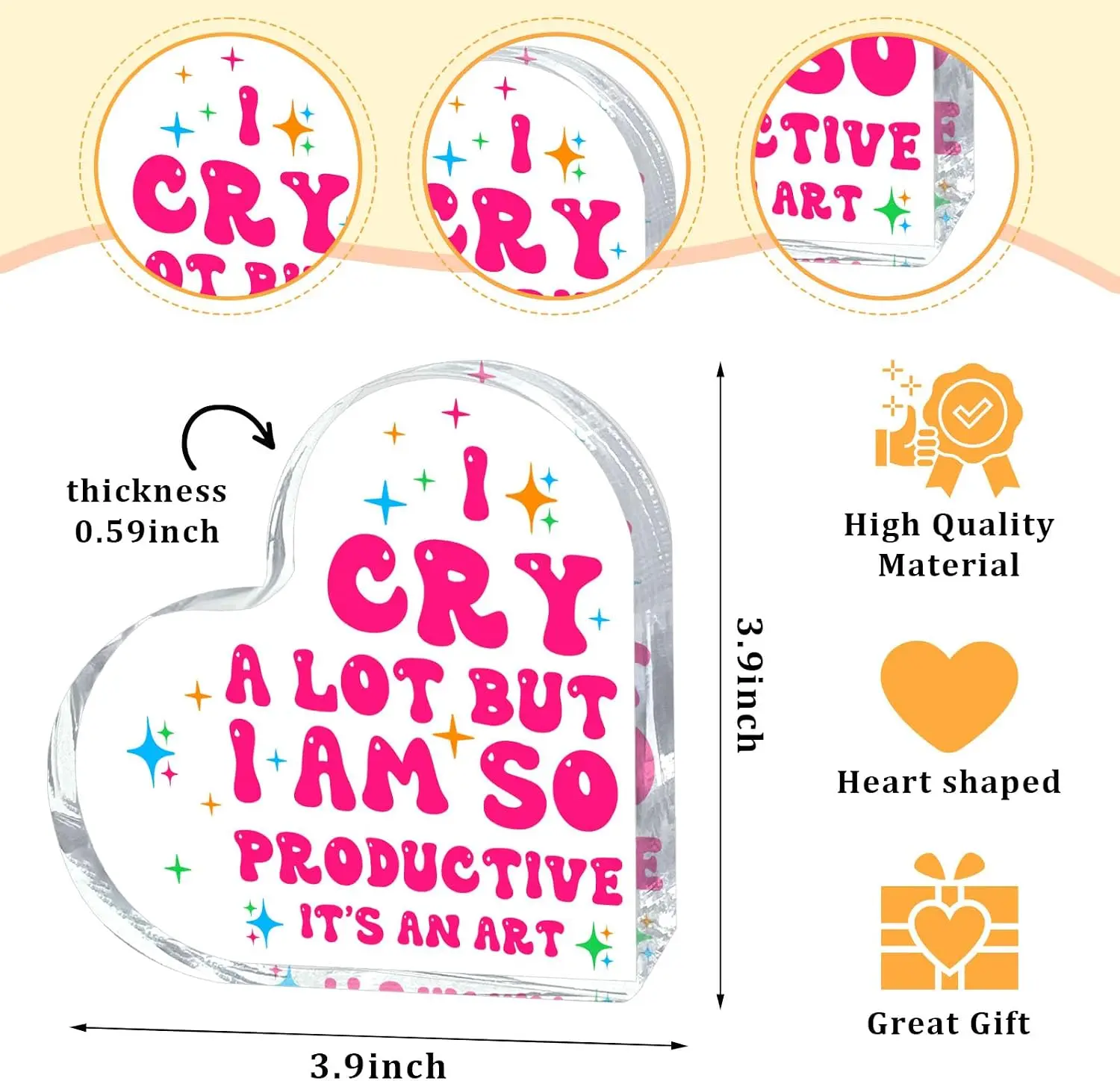 I Cry A Lot But I Am So Productive It's An Art Heart‑Shape Acrylic Keepsake Plaque Desktop Display Humorous Coworker Gift