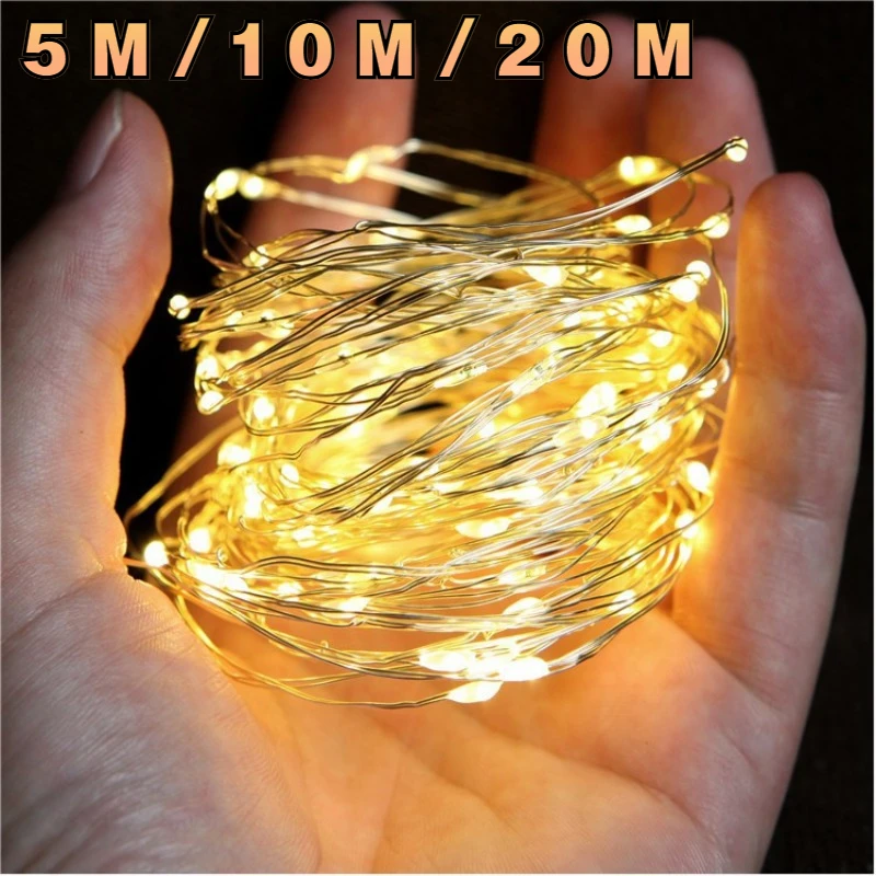 

1m/10m/20m USB String Lights LED Copper Silver Wire Garland Waterproof Fairy Lights For Christmas Wedding Party Decoration