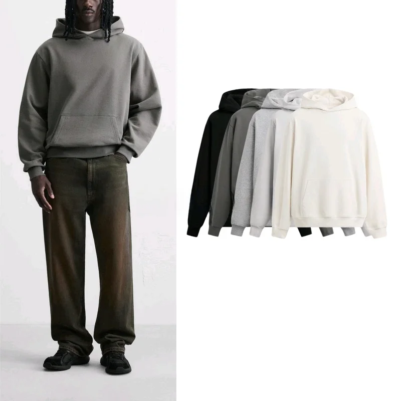 

Мужская повседневная толстовка свободного кроя с капюшоном, базовая, в рубчик, универсальная, с длинным рукавом, из хлопка и полиэстера, влагоотводящая