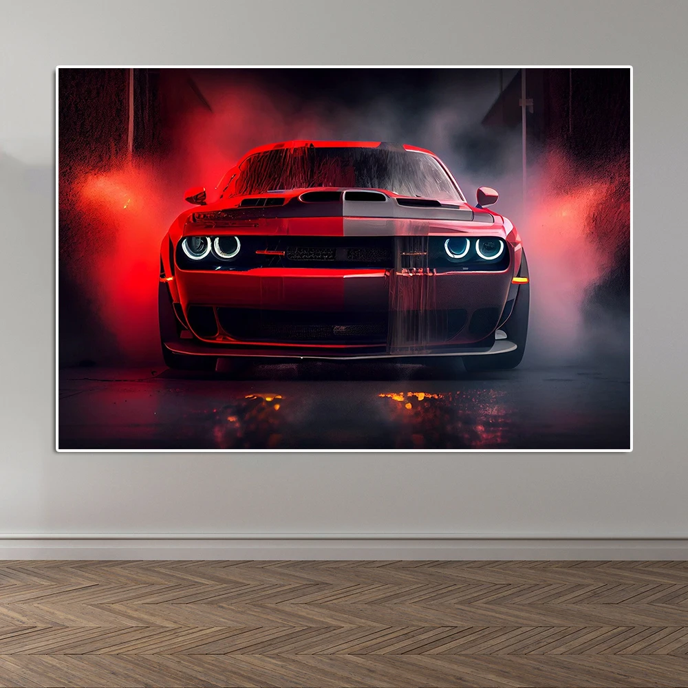 Neon Effect Sports Car Dodge Challenger Poster Luxury Racing Aventador Canvas Painting Classic M4 Supercar Wall Art Room Decor