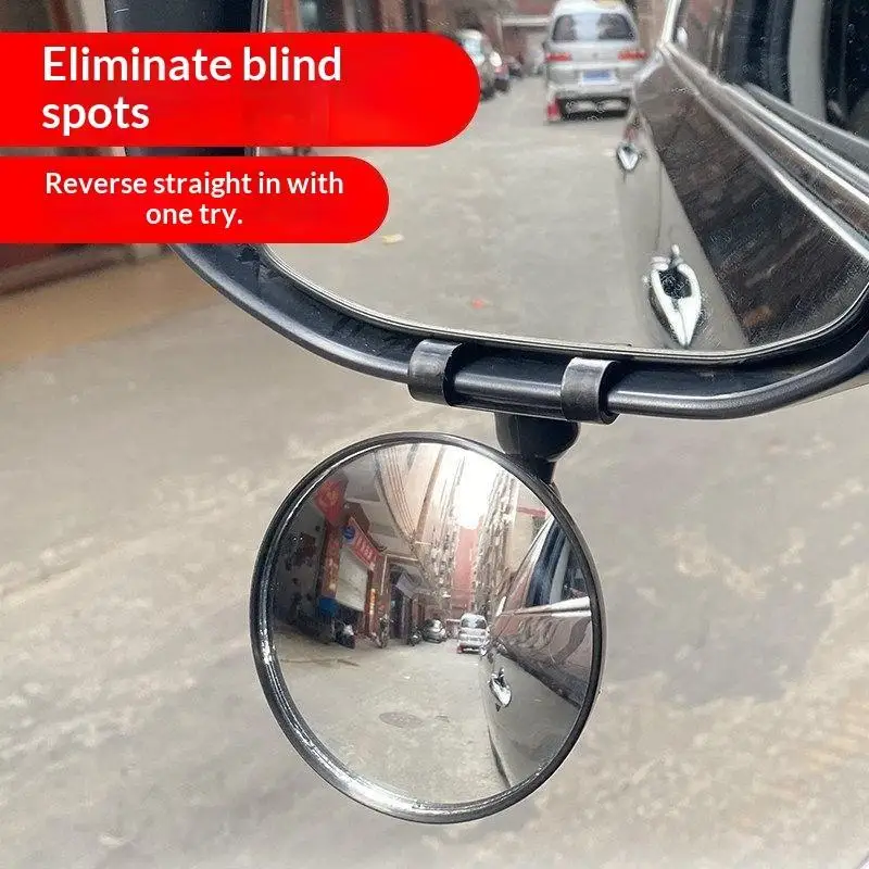 Round Car Auxiliary Rearview Mirror 360 Rotation Anti Fog Wide Angle Convex Adjustable Blind Spot Mirror for Rainy Day Driving