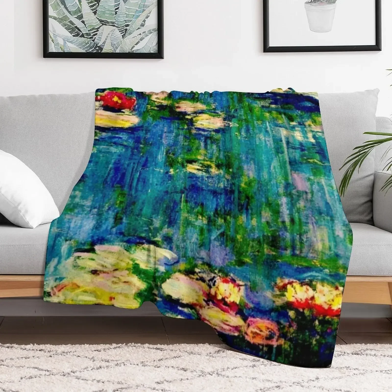 Claude Monet Water Lilies - Detail - Masterpiece of French Impressionism Throw Blanket Quilt Luxury Throw Blankets