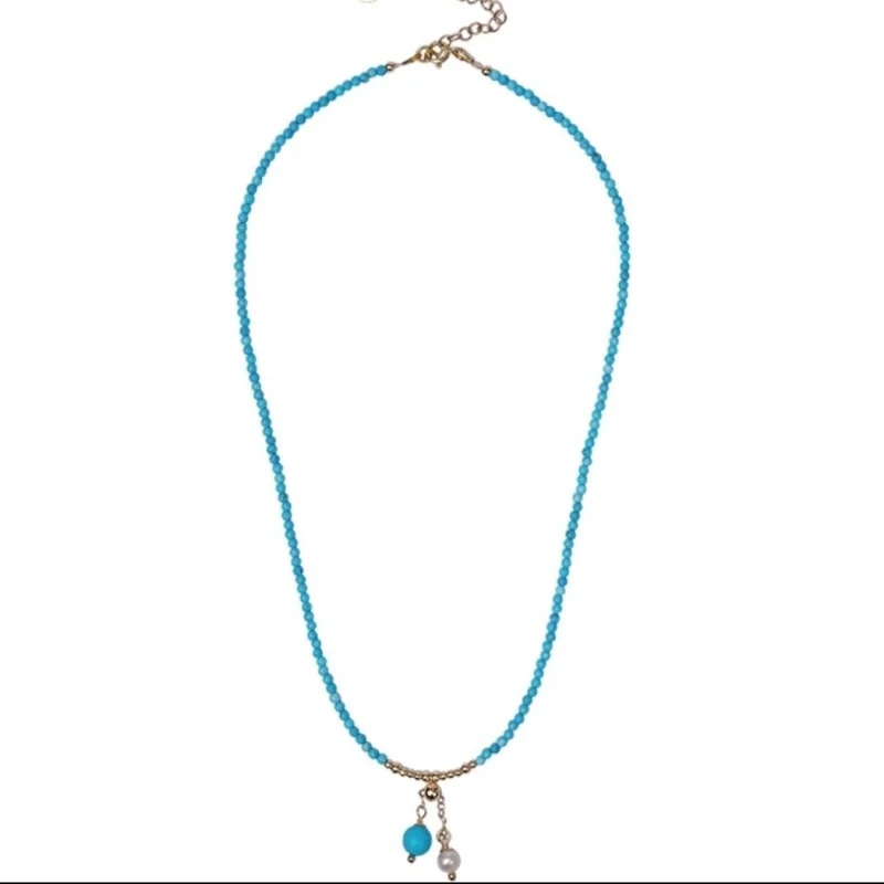 Electroplated 14K Small Golden Beads Splicing Turquoise Necklace Female Imitation Pearl Pendant Clavicle Chain Light Luxury Gift