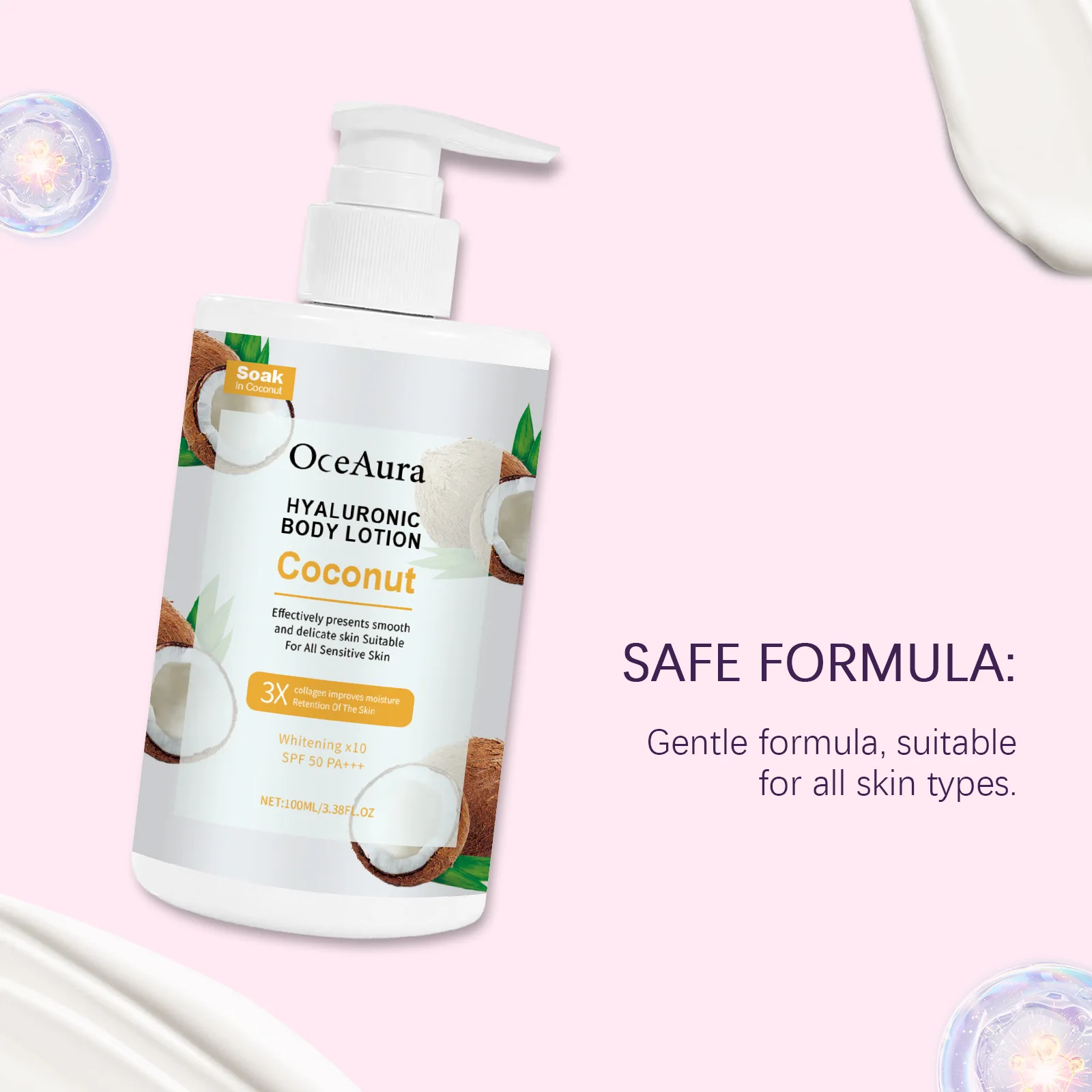 لوشن ترطيب الجسم بجوز الهند من OCEAURA، ترطيب عميق للبشرة، يعزز المرونة، ويحسن بلادة، لوشن تدليك الجسم الواقي من الشمس