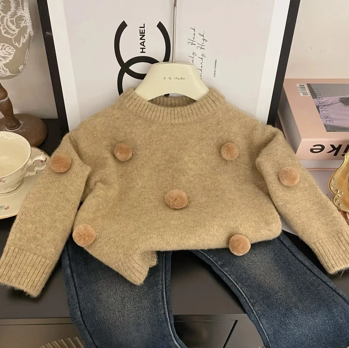 Children Sweater for Girls 2024 Autumn Winter New Western Korean Thickened Knitwear Winter Sweater Jeans Set Fashion