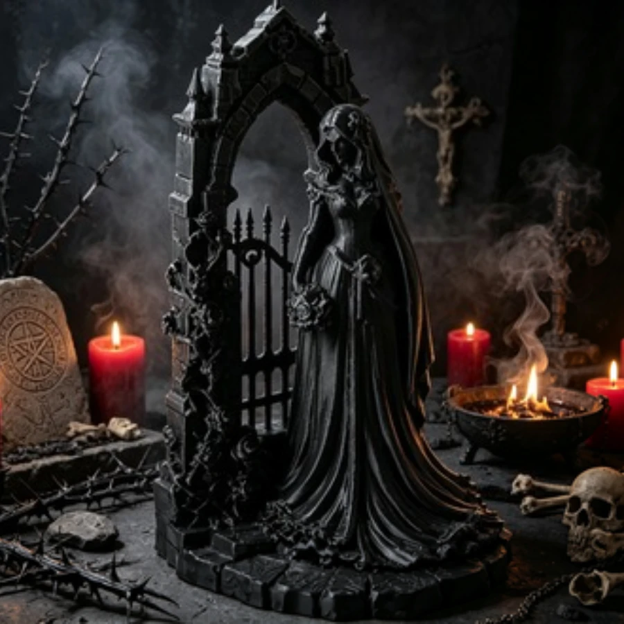 Gothic Bride Statue Dark Romantic Sculpture Ghost Bride At Gothic Arch Door Figurine Home Desktop Ornament Collectible Decor