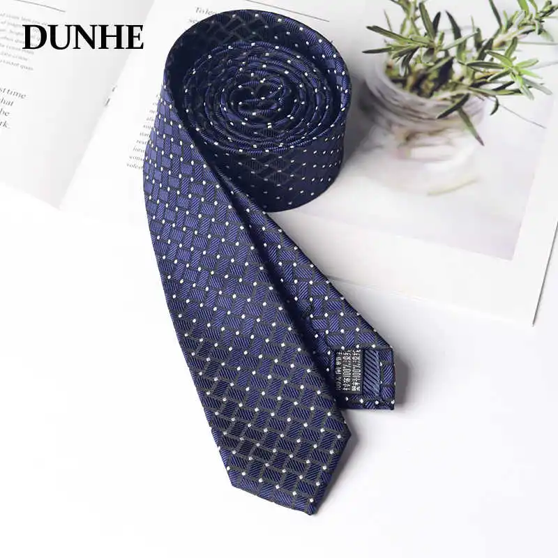 

Blue Grid White Dot Tie Men's Casual Shirt Accessories With Fashionable and Trendy College Style 5cm Narrow Edition Hand Tied