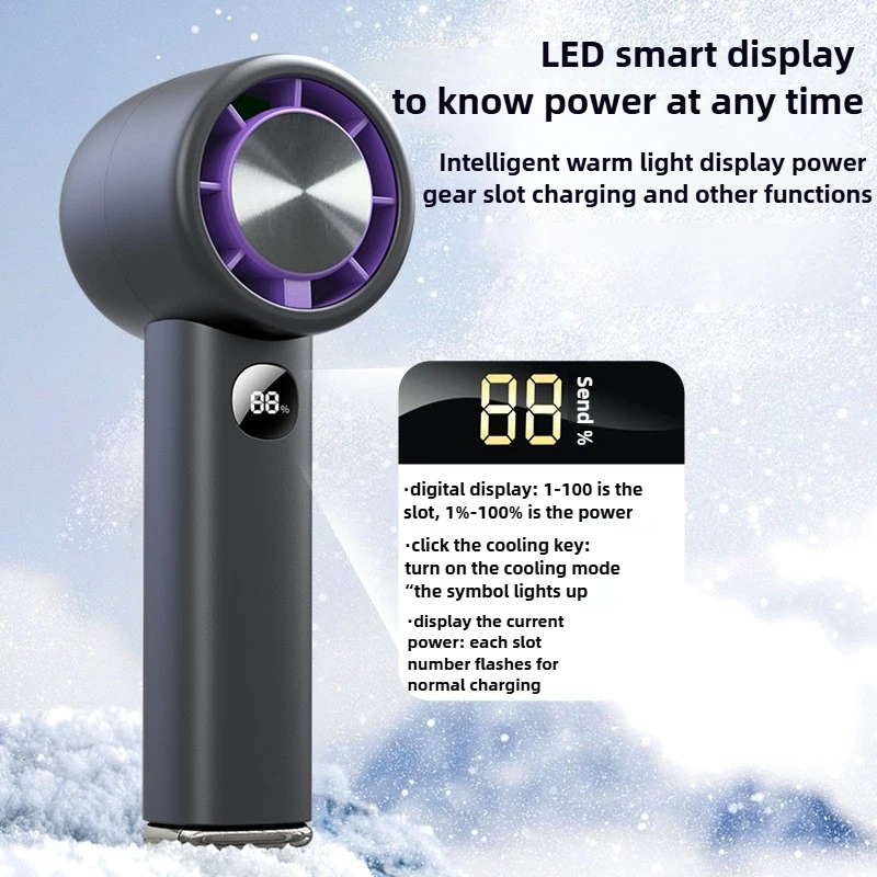 Portable Handheld Turbo Fan 100 Wind Speeds Adjustable Digital Display Mini Personal Fan Battery USB Charging