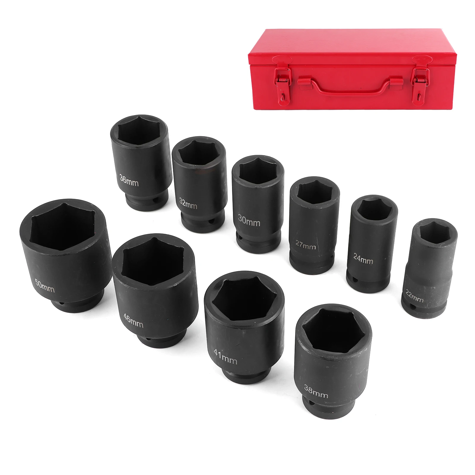 10pcs Metric Deep Impact Socket 3/4in Drive 6-Point Portable Auto Car Tool Set 22-50mm