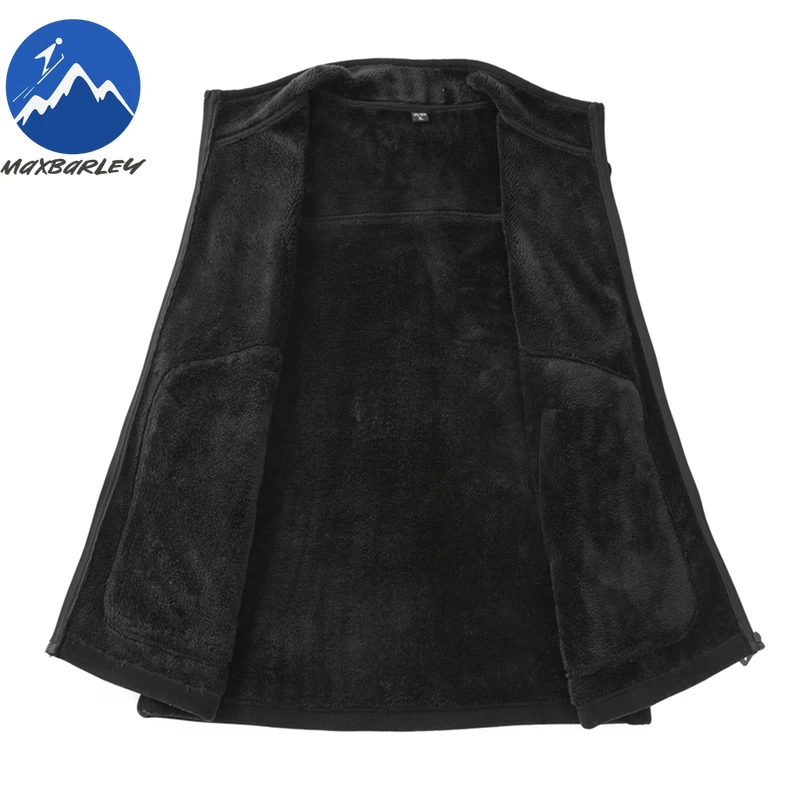 Plus Size Winter Mens Vest Fur Fleece-lined Thick Warm Sleeveless Jacket Men Casual Zipper Up Outdoor Windproof Waistcoat