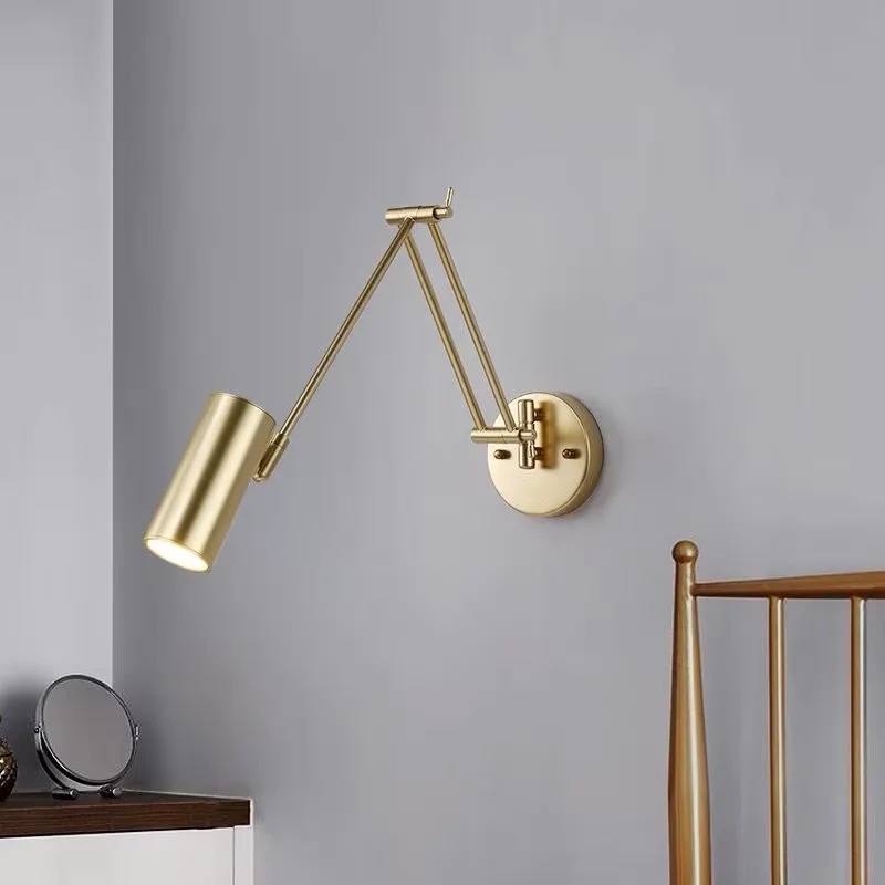 Gold Black Rocker Arm Wall Lamp Study Reading Eye Protection LED Nordic Retractable Folding Retro Bedroom Bedside Lamps