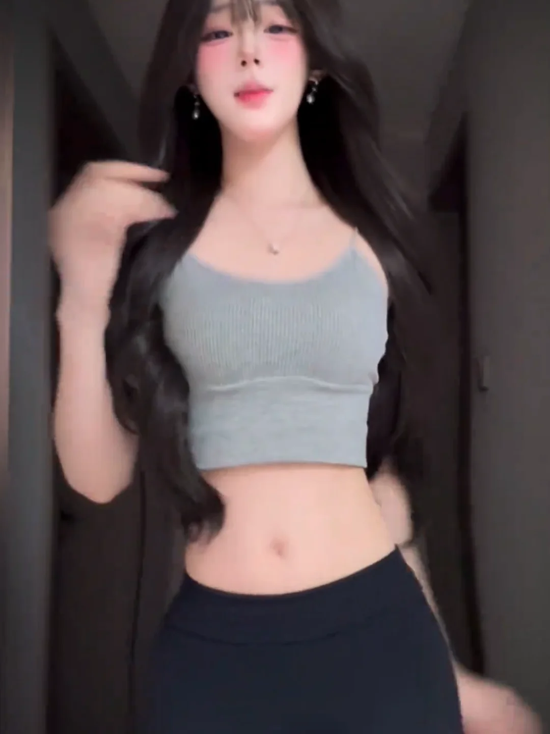

Sexy Retro Hot Girl Grey U-Neck Crop Top And Yoga Pants Two-Piece Set Summer Pure Desire Body Contouring Long Leggings