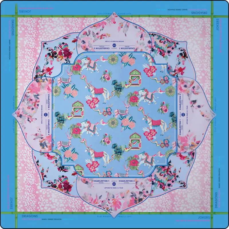 VIKAMA Chinese Ethnic Floral Rubber Mahjong Mat Non Slip Foldable American Mahjong Poker Domino Home Decor