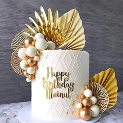 LaVenty Champagne Rose Cake Decoration Balls Cake Decoration Gold Palm Leaves Cake Decoration Boho Cake Decoration