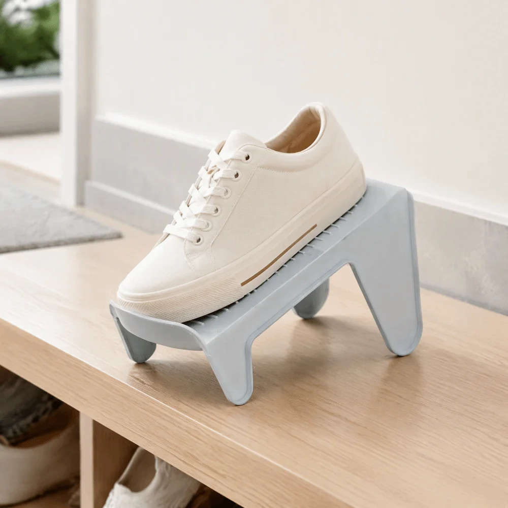 Durable Plastic Shoe Stacker Pink 25*11*14cm Shoe Slots Organizer Double Layer Shoe Rack For Home Office