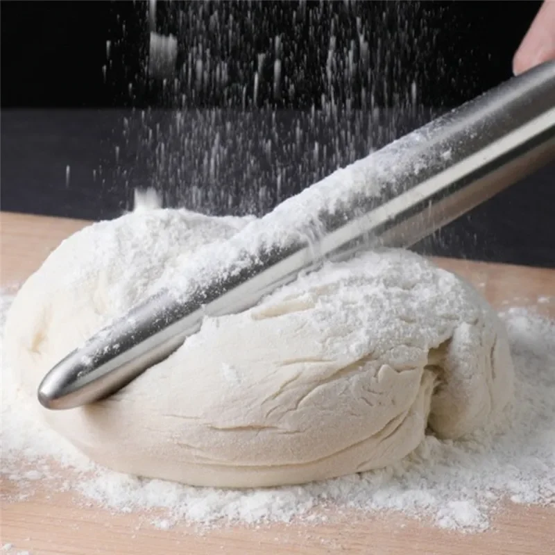 1Pc Stainless Steel Rolling Pin Kitchen Utensils Dough Roller Bake Pizza Noodles Cookie Dumplings Making Non-stick Baking Tool