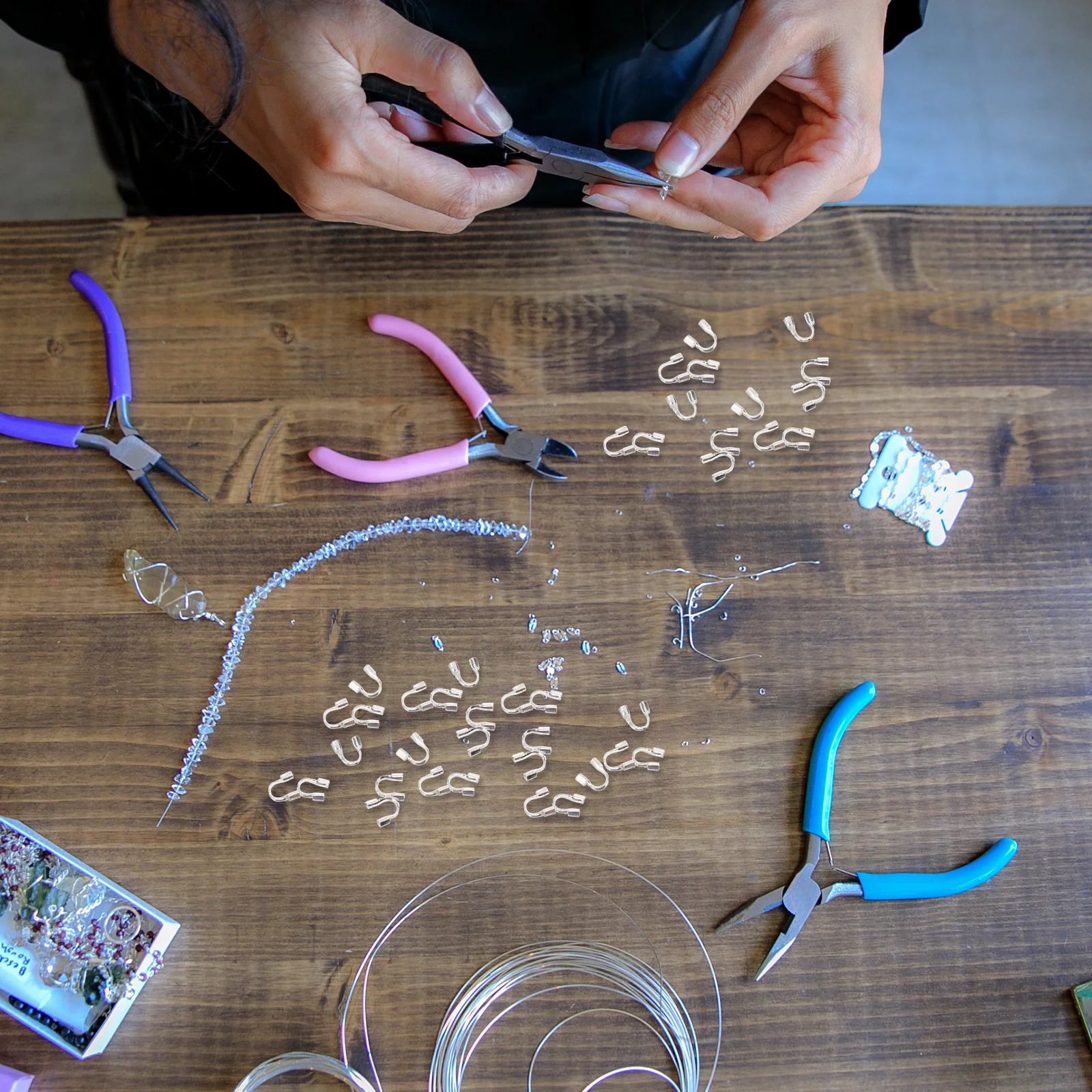 200개 보석 와이어 보호대 실버 브라스 U형 가디언 DIY 목걸이 팔찌 제작 수공예 액세서리