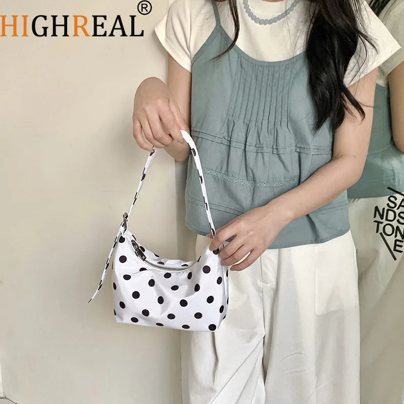 

New Polka Dot Nylon Shoulder Bag Design Women's White Black Polkadots Handbag Women's Bag