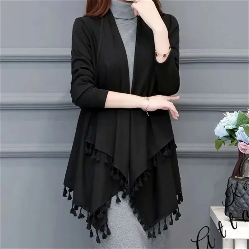 

2023 Spring Autumn New Coat Ladies With Long-Sleeved Shawl Outside Tassel Worn By Middle-Aged Cape Women Cardigan Shawls Jacket