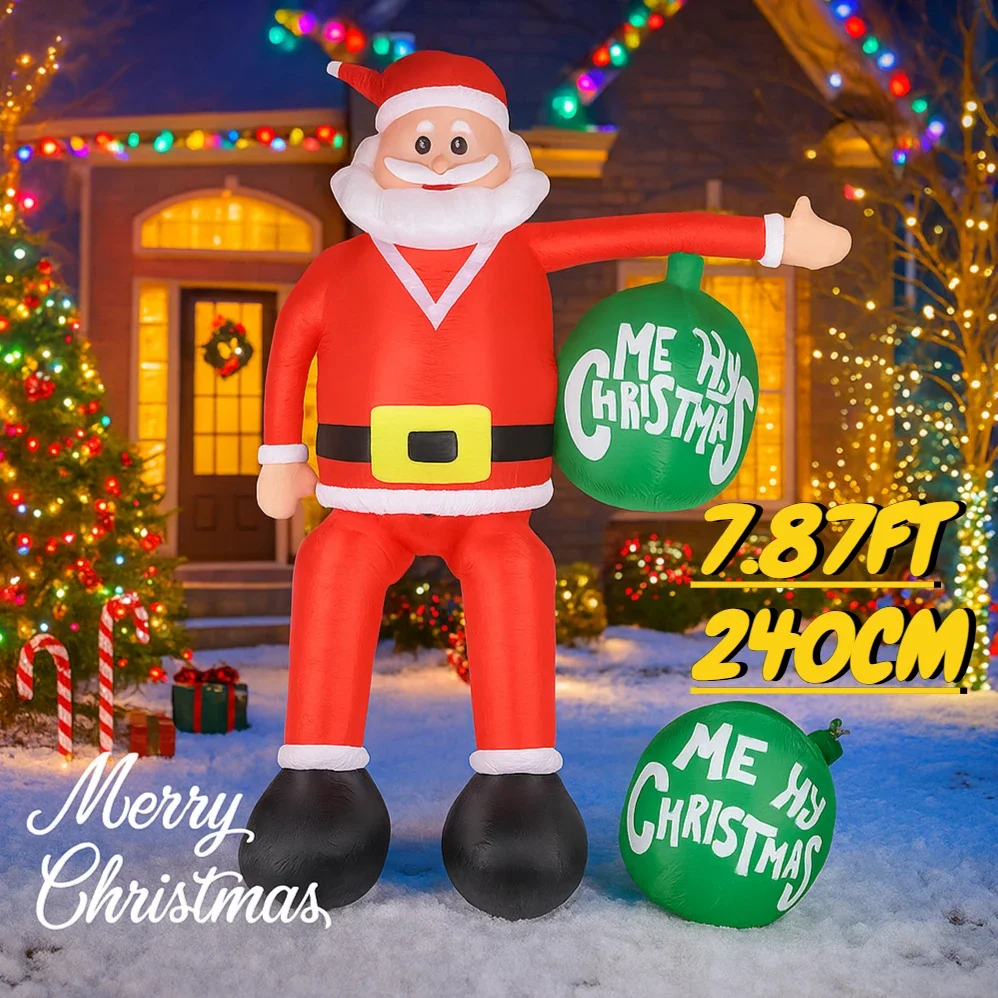 8.2FT Inflatable Toy Santa Claus Christmas Ball with LED Lights Xmas Yard Lawn Party Decoration Xmas Home Supplies Ornament Gift