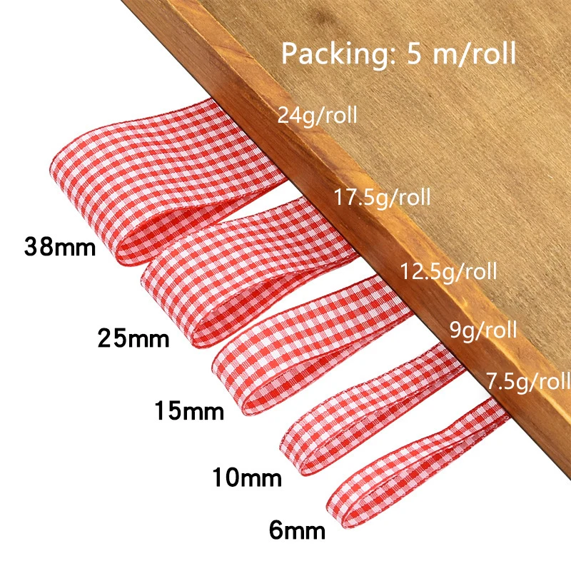 Polyester Woven Edge Gingham Ribbon, Picnic Craft Ribbonfor Crafts, Hair Accessories, Christmas Gift Wrapping