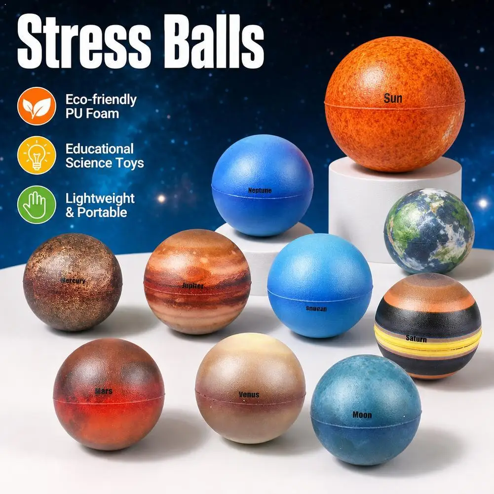 Solar System Planets Stress Balls Soft PU Foam Educational Science Toys Planet Ball Set For School Gifts